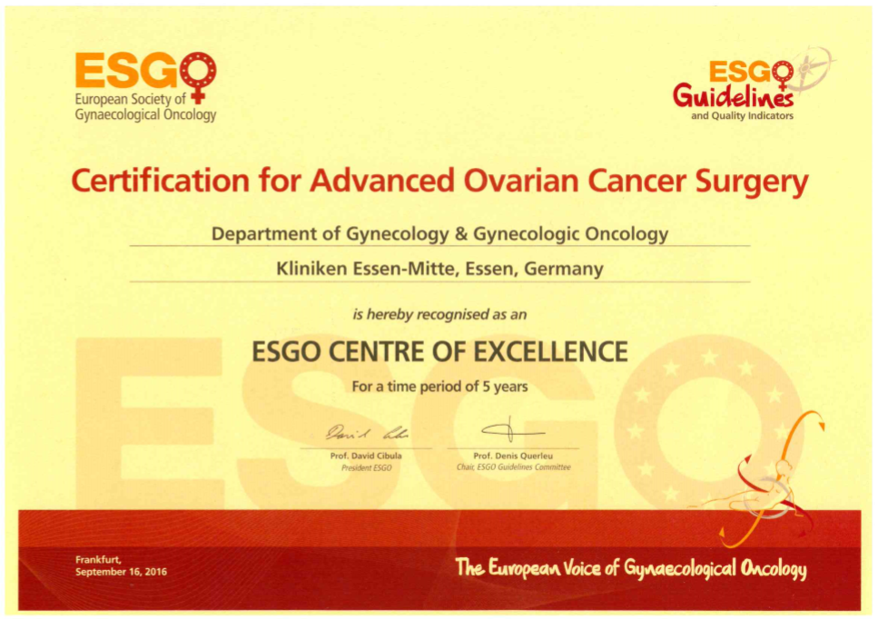 Zertifikat ESGO-Centre of Excellence