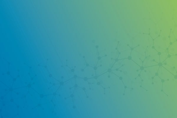 Blaue und grüne Hintergrundgrafik mit schematischen, molekülartigen Strukturen.