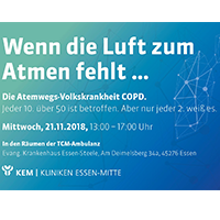 Poster für COPD-Event am 21.11.2018 in Essen, 13-17 Uhr, KEM Kliniken Essen-Mitte; behandelt Atemwegserkrankungen.