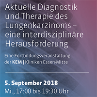 Einladung zu einer KEM-Fortbildung über Lungenkrebs am 5. September 2018, 17:00-19:30 Uhr.