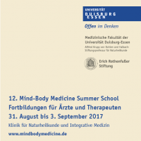 Ankündigung der 12. Mind-Body Medicine Summer School, Fortbildung vom 31. August bis 3. September 2017 in Duisburg-Essen.
