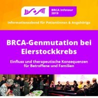 Informationsveranstaltung zur BRCA-Genmutation bei Eierstockkrebs mit Publikum und Podiumsdiskussion.