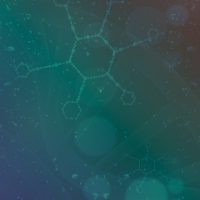 DNA-Helix vor buntem Hintergrund mit schematischen chemischen Verbindungen und Bokeh-Lichteffekten.