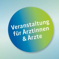 Runder, blau-grüner Verlauf mit weißem Text: